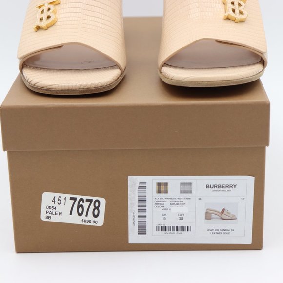 NIB Burberry Winnie Lizard Embossed Nude Leather Mule Slide Sandals - Picture 10 of 12